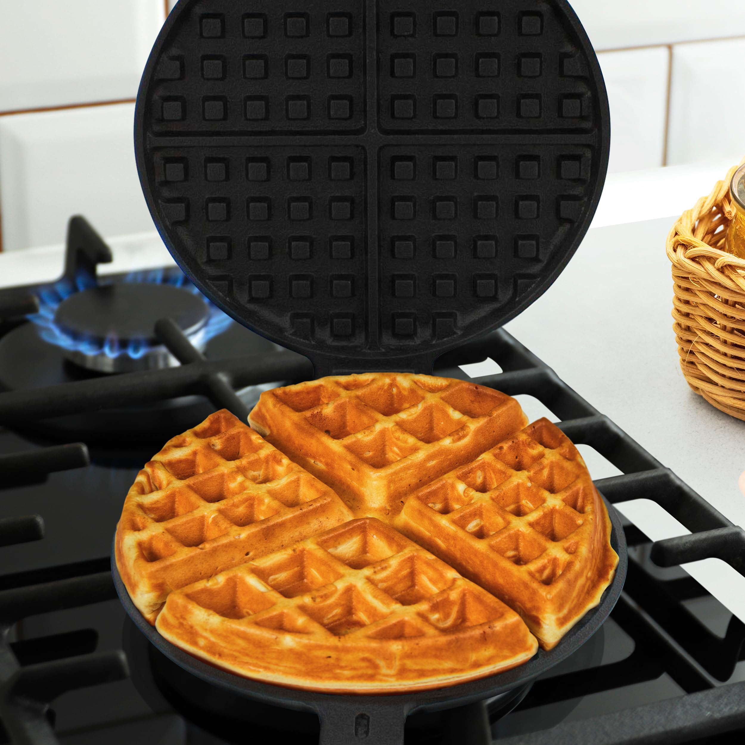 Amazon | Lot45 Cast Iron Waffle Maker Pan - 6in Stove Top Waffle